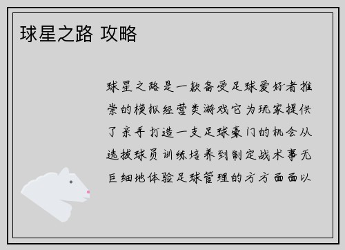 球星之路 攻略